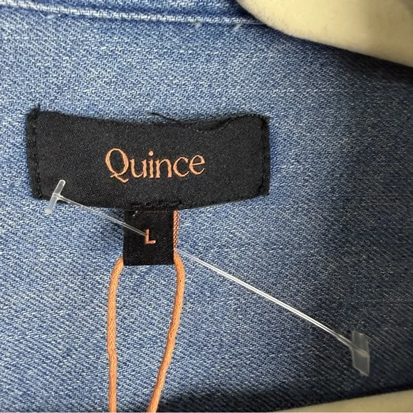 Quince Blue Distressed Denim Shirt Dress Button Front Cotton Utility Core Size L - Picture 4 of 6